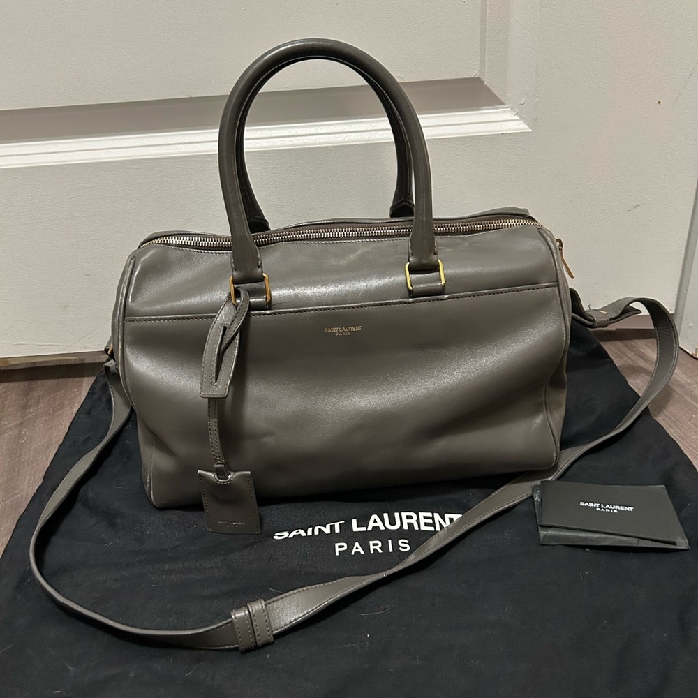 Saint Laurent Authentic Gray Leather Duffle Bag Medium